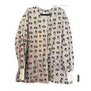 Landau Scrub Top Jacket 2x Georgia Bulldogs Nursing Medical UGA Long sleeve snap